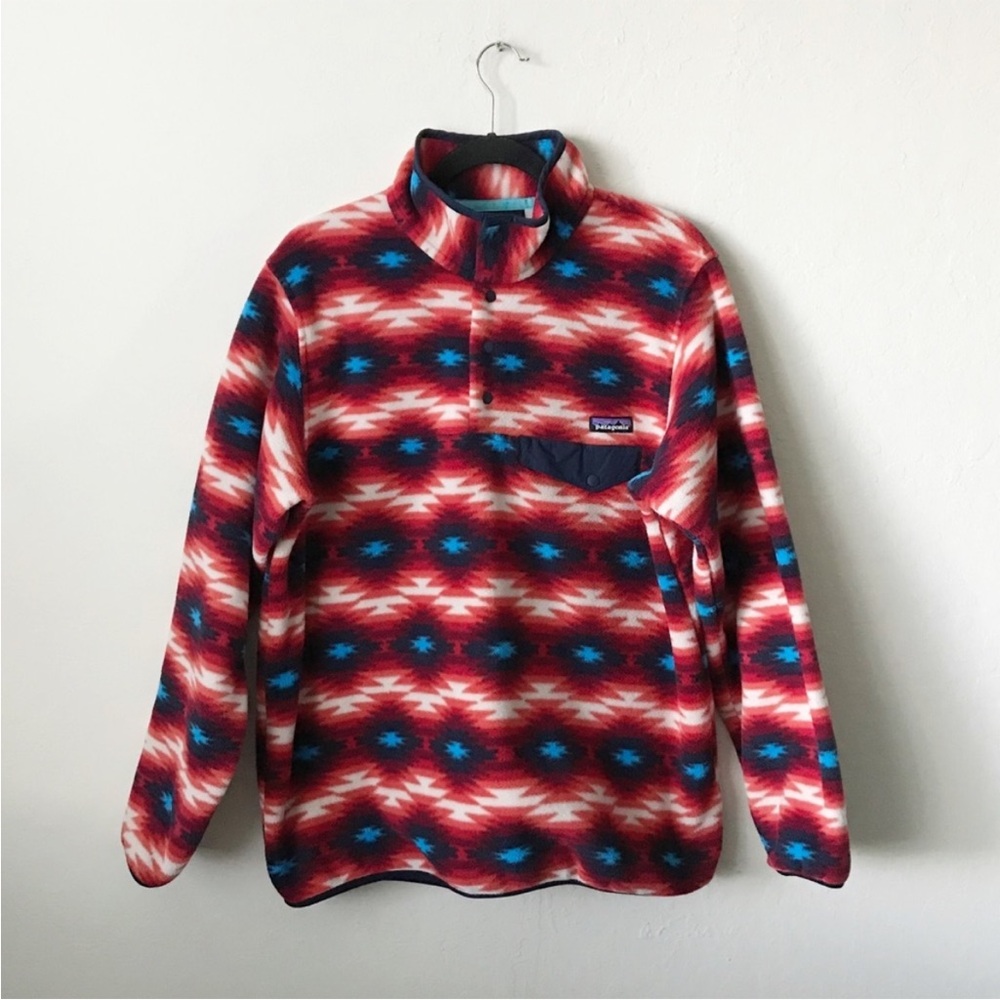Patagonia Red and Blue Patterned Sweater